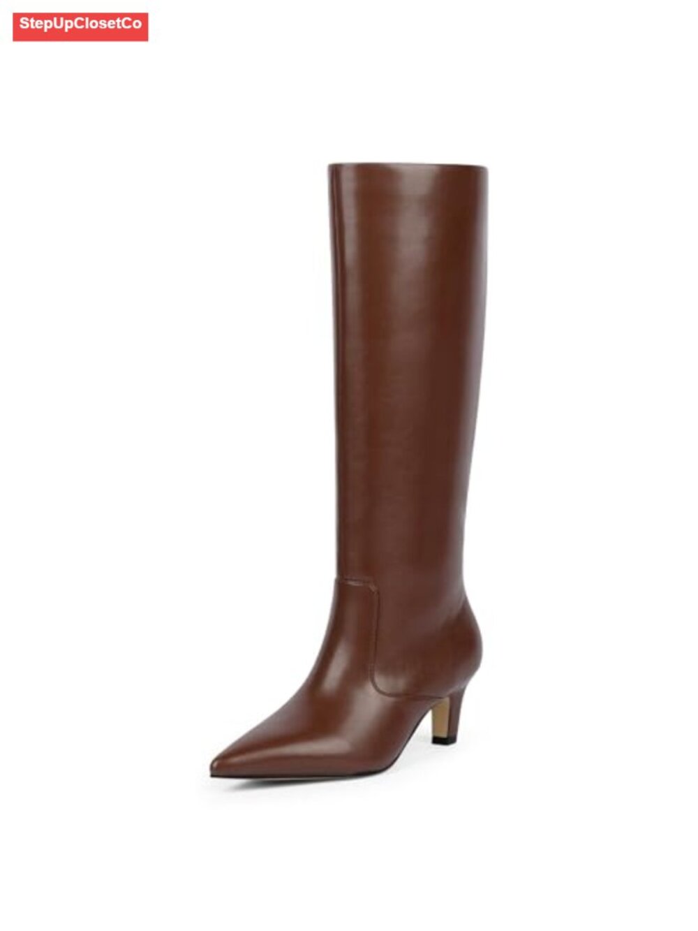 Knee High Boots Pointed Toe Kitten Heel Faux Leather Tall Boots